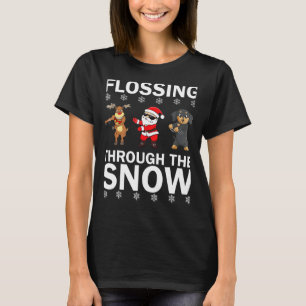 Flossing Through The Snow Santa Reindeer Dachshund T-Shirt