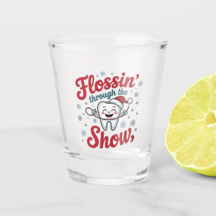 Flossing Thru the Snow Funny Xmas Christmas  Shot Glass