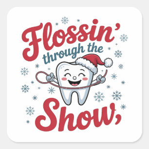 Flossing Thru the Snow Funny Xmas Christmas  Square Sticker