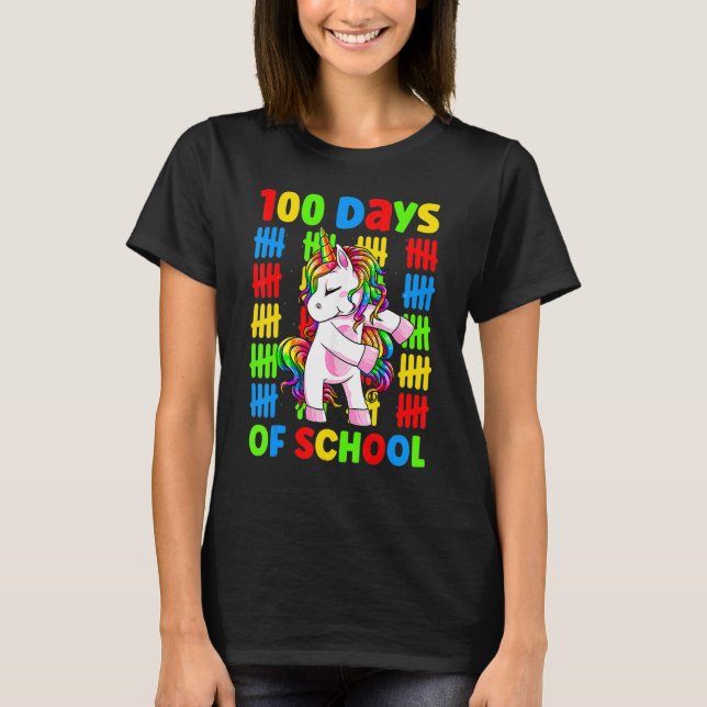 Flossing Unicorn 100 Day Of School 100 Days Smarte T-Shirt (Front)