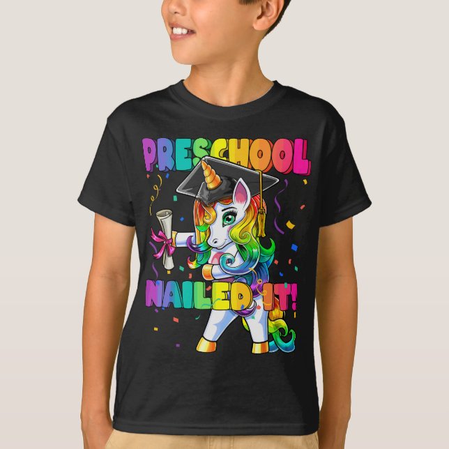 Flossing Unicorn Preschool Graduation Cap Diploma  T-Shirt (Front)