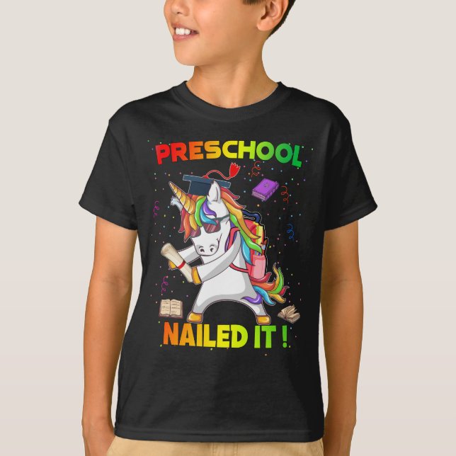 Flossing Unicorn Preschool Graduation Cap Diploma  T-Shirt (Front)