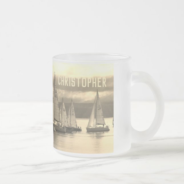 Flotilla of Yachts. Add Name Choice. Frosted Glass Coffee Mug (Right)
