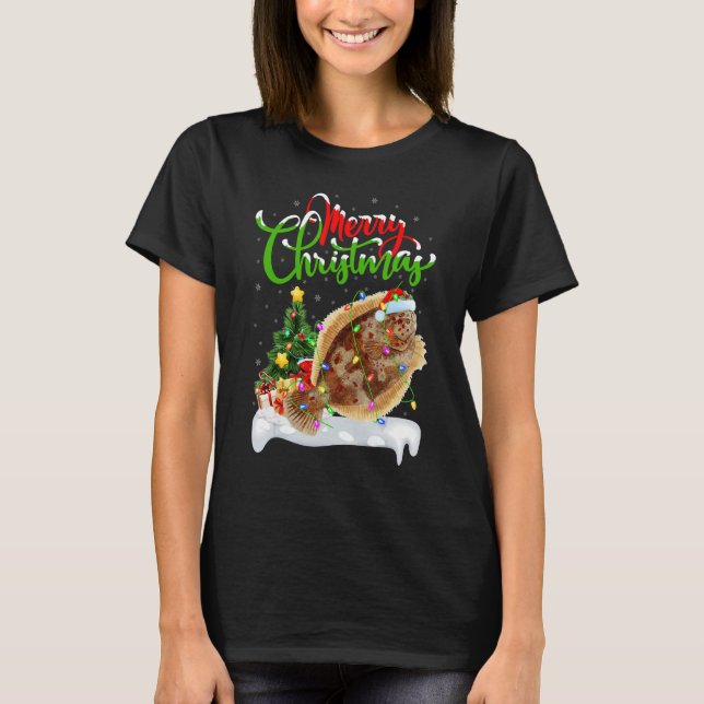 Flounder Fish   Xmas Decoration Santa Flounder Chr T-Shirt (Front)