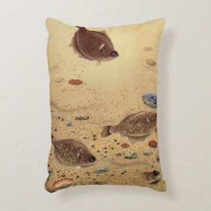 Flounders or Flat Fish, Vintage Marine Ocean Life  Decorative Cushion