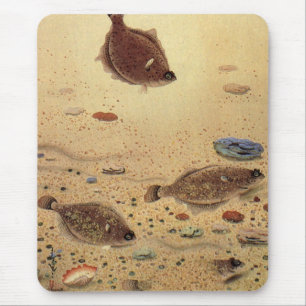 Flounders or Flat Fish, Vintage Marine Ocean Life Mouse Mat