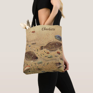 Flounders or Flat Fish, Vintage Marine Ocean Life  Tote Bag
