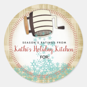 Flour sifter snowflake holiday baking personalised classic round sticker
