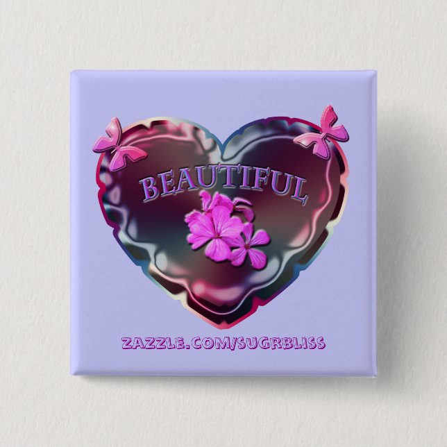 Flourescent Heart Square Button (Front)