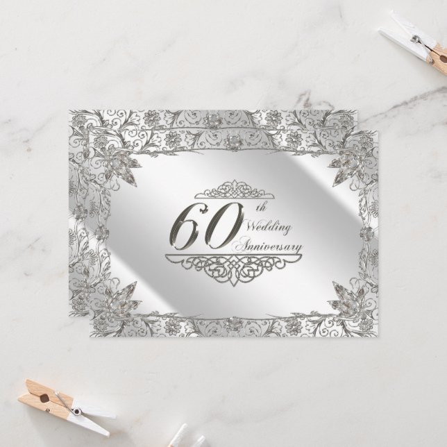 Flourish 60th Diamond Wedding Anniversary Invite (Front/Back In Situ)