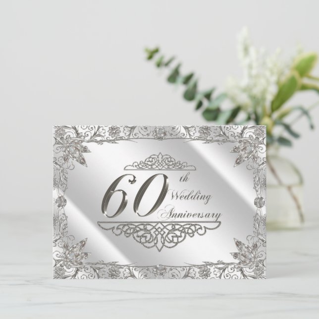 Flourish 60th Diamond Wedding Anniversary Invite (Standing Front)