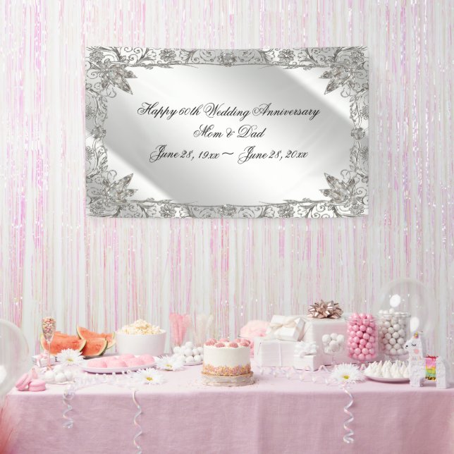 Flourish 60th Diamond Wedding Wedding Anniversary Banner (Party)