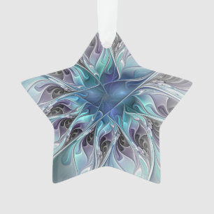 Flourish Abstract Fractal Flower With Blue Star Ornament