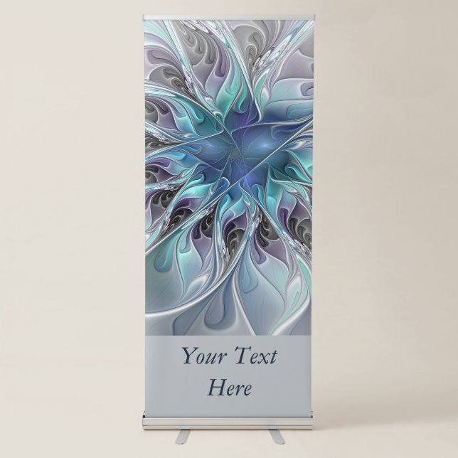 Flourish Abstract Modern Flower With Blue Text Retractable Banner (Front)