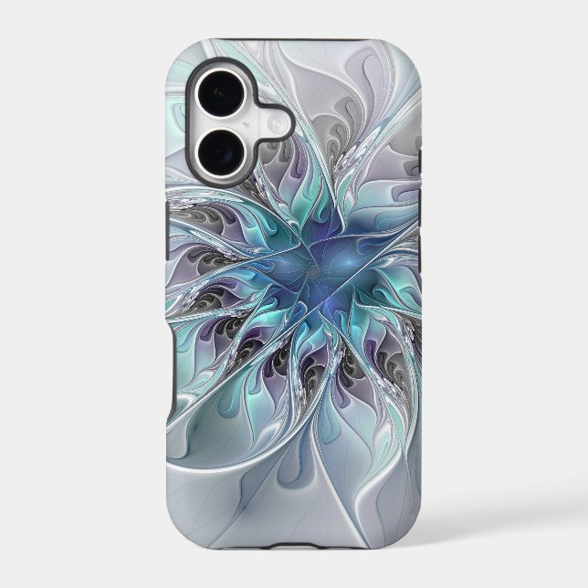 Flourish Abstract Modern Fractal Flower With Blue (Back)
