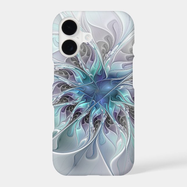 Flourish Abstract Modern Fractal Flower With Blue (Back)