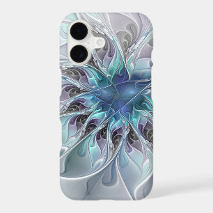 Flourish Abstract Modern Fractal Flower With Blue
