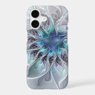 Flourish Abstract Modern Fractal Flower With Blue