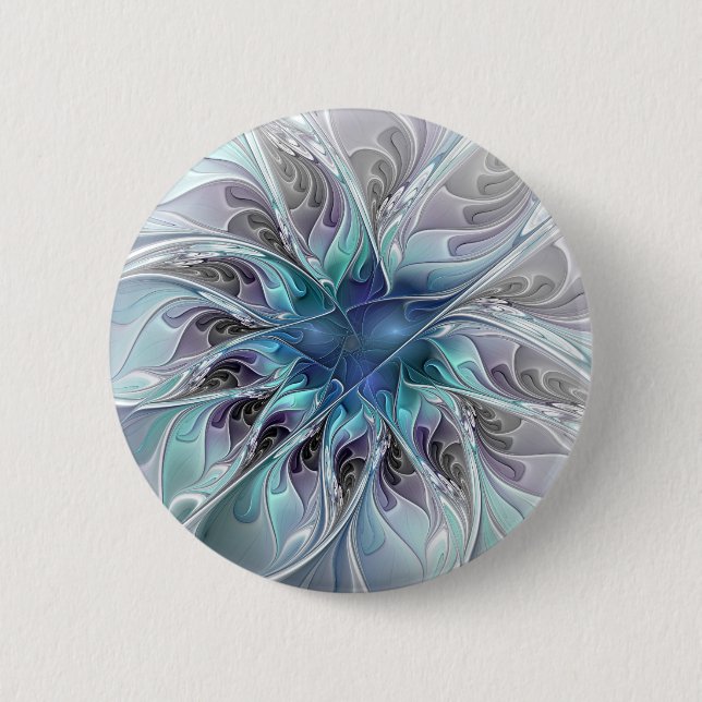 Flourish Abstract Modern Fractal Flower With Blue 6 Cm Round Badge (Front)
