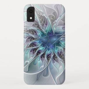 Flourish Abstract Modern Fractal Flower With Blue iPhone XR Case