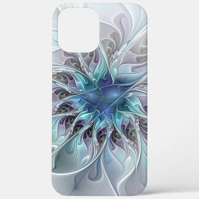 Flourish Abstract Modern Fractal Flower With Blue Case-Mate iPhone Case (Back)