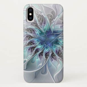 Flourish Abstract Modern Fractal Flower With Blue iPhone X Case