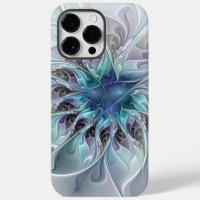 Flourish Abstract Modern Fractal Flower With Blue