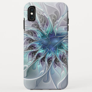 Flourish Abstract Modern Fractal Flower With Blue iPhone XS Max Case