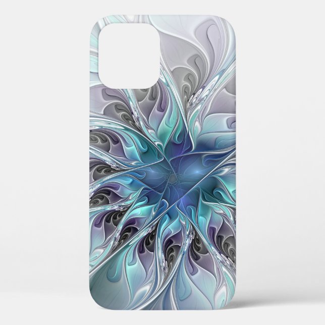 Flourish Abstract Modern Fractal Flower With Blue Case-Mate iPhone Case (Back)