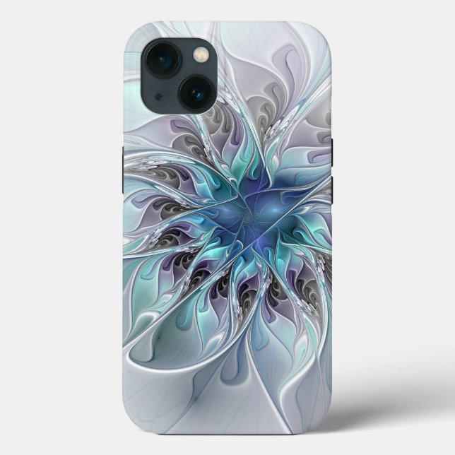 Flourish Abstract Modern Fractal Flower With Blue Case-Mate iPhone Case (Back)