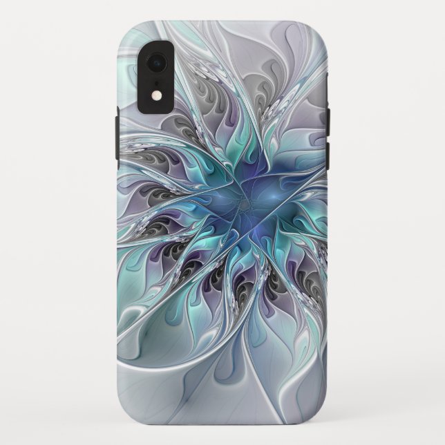Flourish Abstract Modern Fractal Flower With Blue Case-Mate iPhone Case (Back)