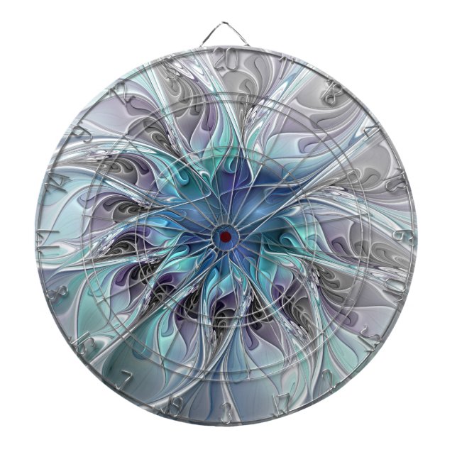 Flourish Abstract Modern Fractal Flower With Blue Dartboard (Front)