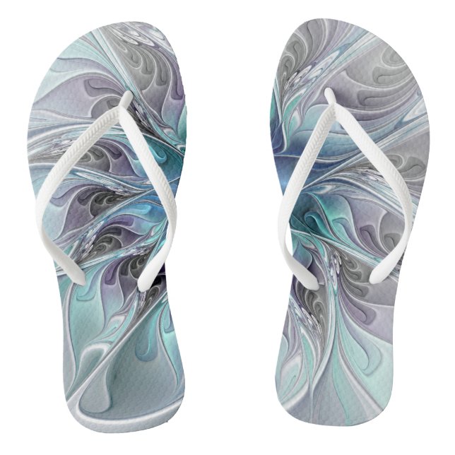 Flourish Abstract Modern Fractal Flower With Blue Flip Flops (Footbed)