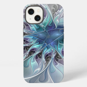 Flourish Abstract Modern Fractal Flower With Blue iPhone 13 Case