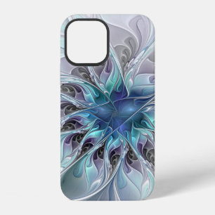 Flourish Abstract Modern Fractal Flower With Blue iPhone 12 Case