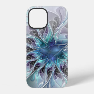 Flourish Abstract Modern Fractal Flower With Blue iPhone 12 Case