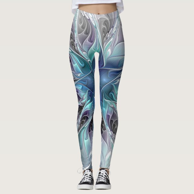 Flourish Abstract Modern Fractal Flower With Blue Leggings (Front)