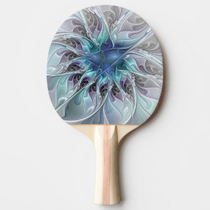 Flourish Abstract Modern Fractal Flower With Blue Ping Pong Paddle