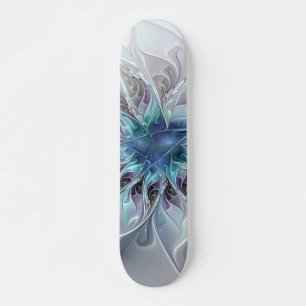 Flourish Abstract Modern Fractal Flower With Blue Skateboard