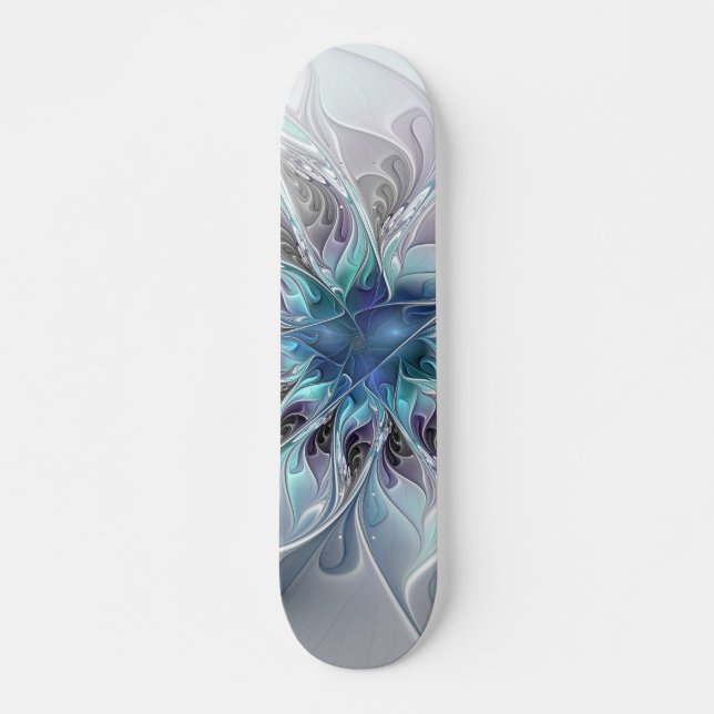 Flourish Abstract Modern Fractal Flower With Blue Skateboard (Front)