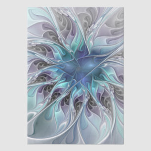 Flourish Abstract Modern Fractal Flower With Blue Tissue Paper