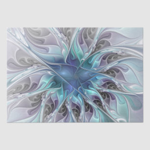 Flourish Abstract Modern Fractal Flower With Blue Tissue Paper