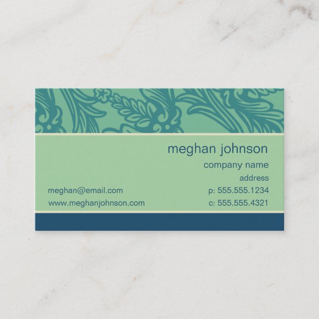 Flourish Aqua Blue Teal Business Card Template (Front)