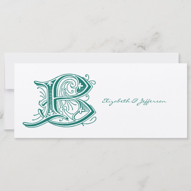 Flourish Aqua Letter B Monogram Invitation (Front)