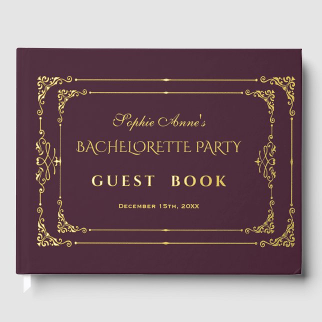 Flourish Art Deco Casino Bachelorette Party Guest Book (Front)
