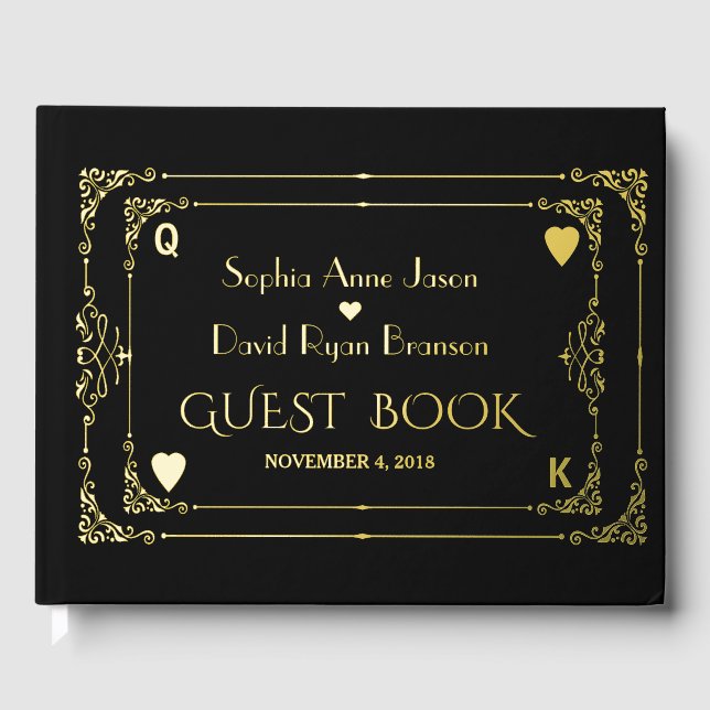 Flourish Art Deco Casino Las Vegas Poker Wedding Guest Book (Front)