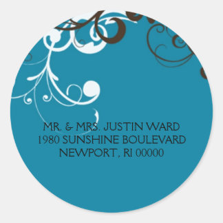 flourish; blue address classic round sticker