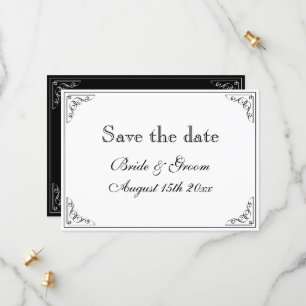 Flourish border retro wedding save the date cards 