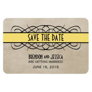 Flourish Border Save the Date Magnet, Yellow Magnet