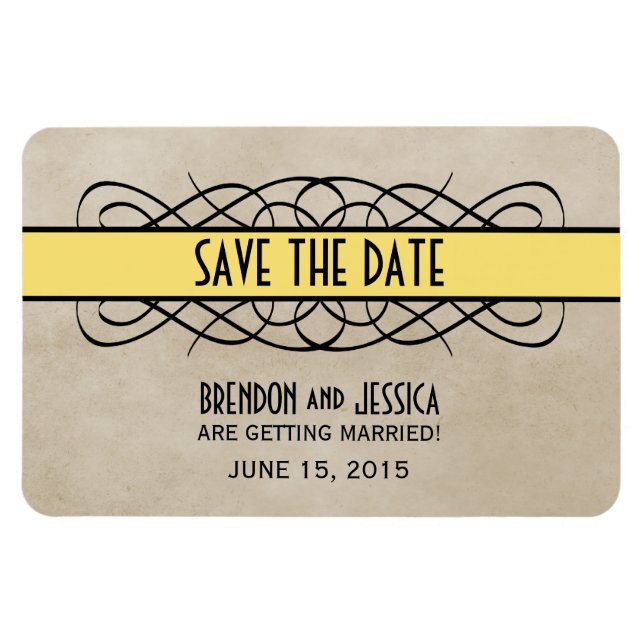 Flourish Border Save the Date Magnet, Yellow Magnet (Horizontal)